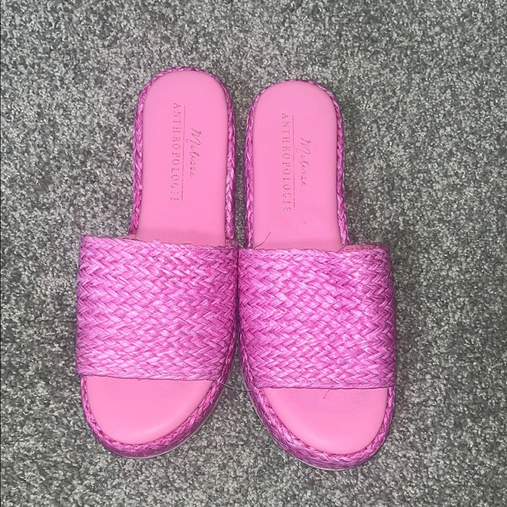 Matisse x Anthropologie Pink Woven Slide Espadrille Sandals size 10 EUC